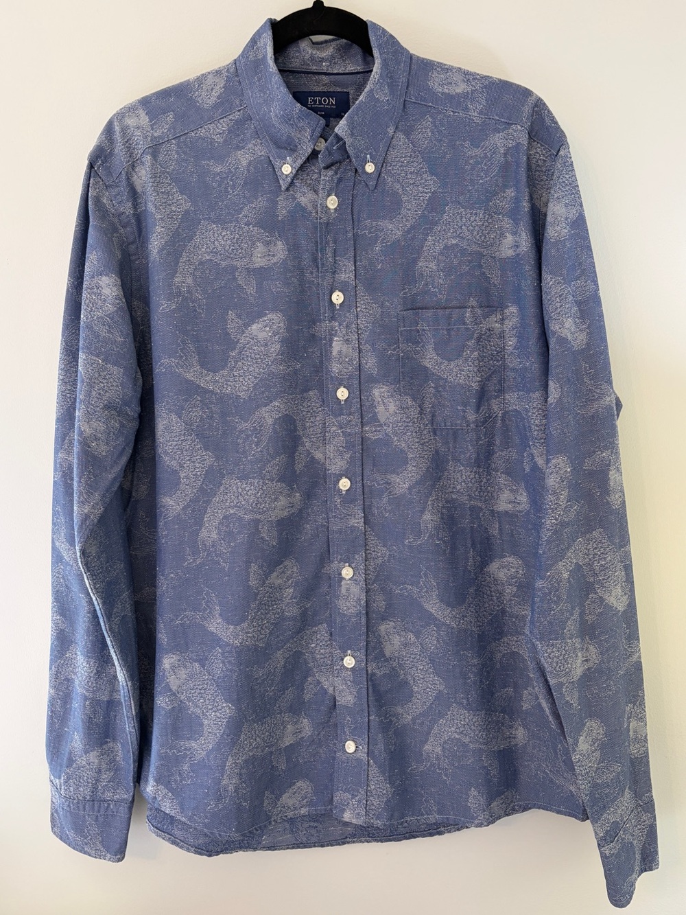 Eton Indigo Koi Fish Jacquard Button-Down Shirt Slim Fit 41 / 16